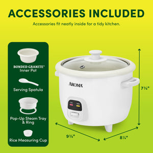 Aroma 6-Cup Rice Cooker & Food Steamer (White) - Refurbished