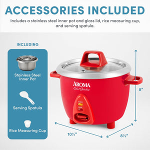 Aroma Select 6-Cup Rice Cooker & Warmer (Red) - Refurbished