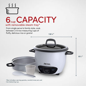 Aroma 6-Cup Pot-Style Rice Cooker & Food Steamer - Refurbished