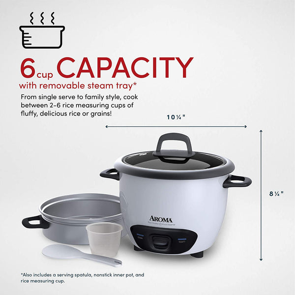 Aroma 6-Cup Pot-Style Rice Cooker & Food Steamer - Refurbished