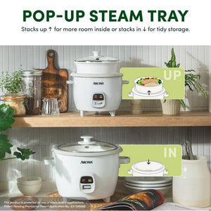 Aroma 6-Cup Rice Cooker & Food Steamer (White) - Refurbished