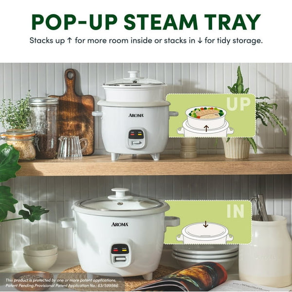 Aroma 6-Cup Rice Cooker & Food Steamer (White) - Refurbished
